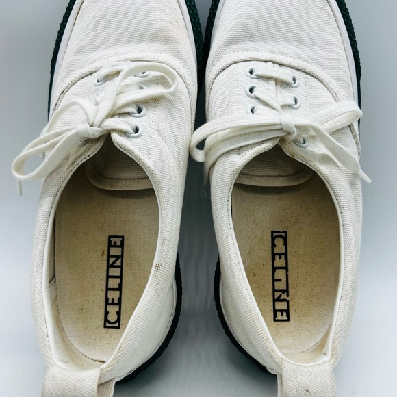 Celine Paris Classic White Canvas Sneakers with Hunter Green soles size 8 - Picture 11 of 15